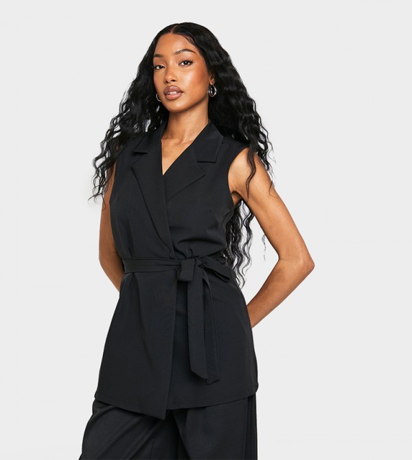 Tie Waist Shoulder Pad Waistcoat