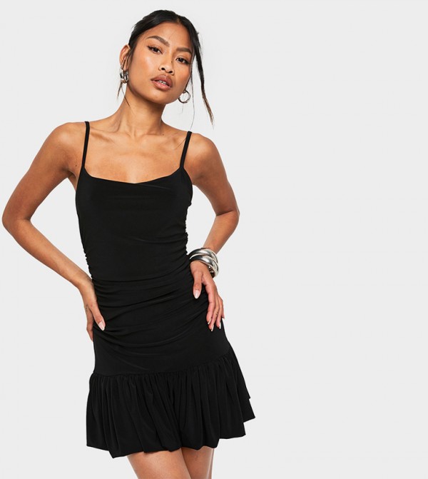 Slinky Strappy Ruched Detail Pleated Mini Dress