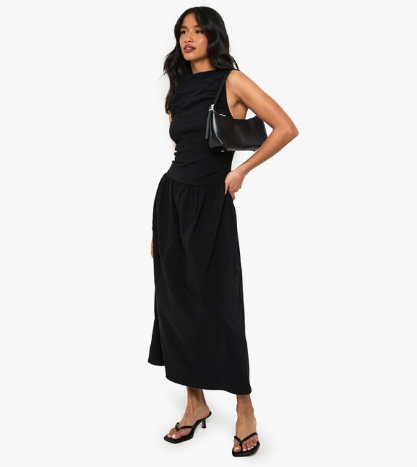 Petite Ruched Drop Waist Sleeveless Midaxi Dress