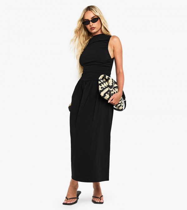Ruched Drop Waist Sleeveless Midaxi Dress