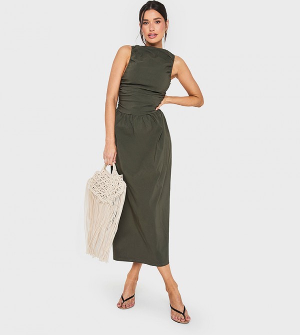 Tall Ruched Drop Waist Sleeveless Midaxi Dress