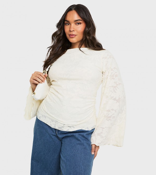 Curve Boat Neck Flared Sleeves Top