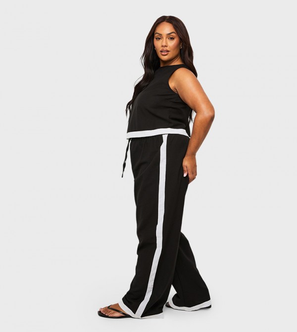 Curve Linen Contrast Wide Leg Trousers