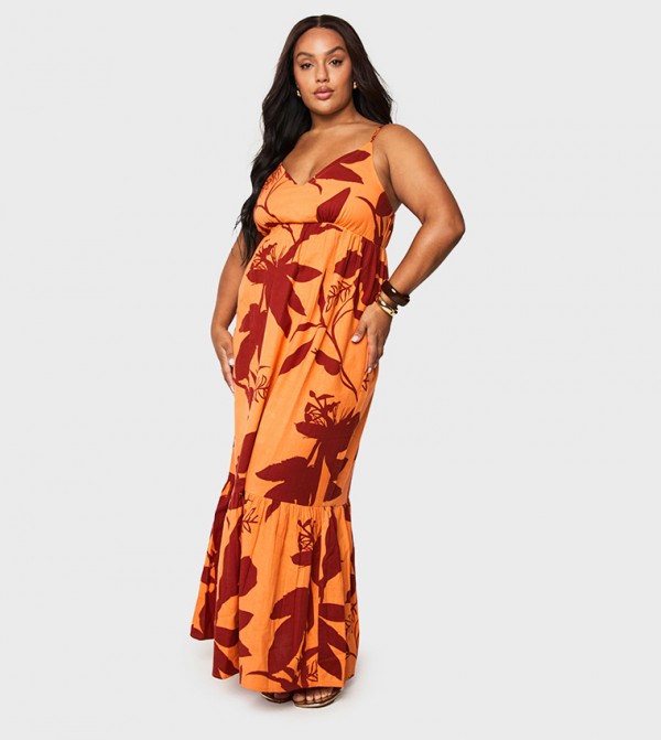 Curve Abstract Print Smock Maxi Dress