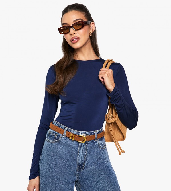 Double Layer Slinky Long Sleeves Crew Neck Bodysuit