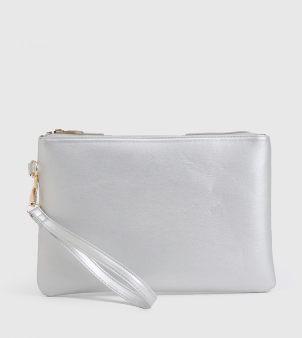 Metallic Smooth Pu Zip Top Clutch Bag