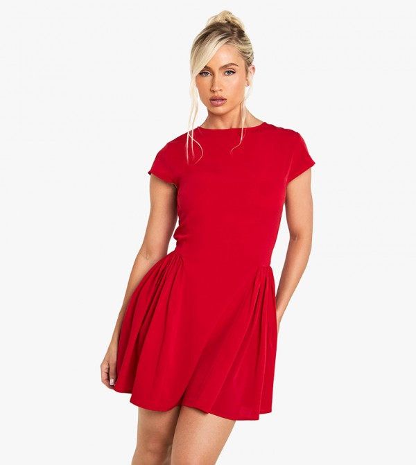 Textured Short Sleeves Mini Dress
