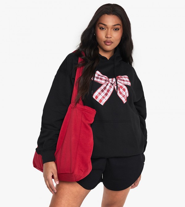 Curve Gingham Bow Oversized Hoodie