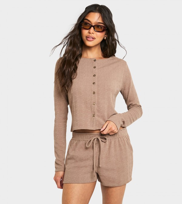 Textured Drawstring Waist Shorts