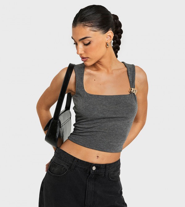 Marl Trim Detail Crop Top