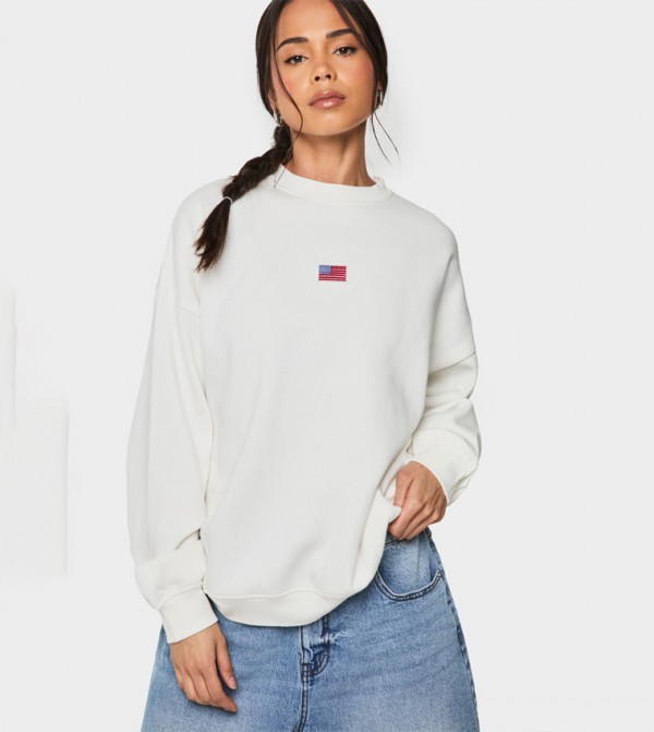USA Flag Embroidered Oversized Sweatshirt