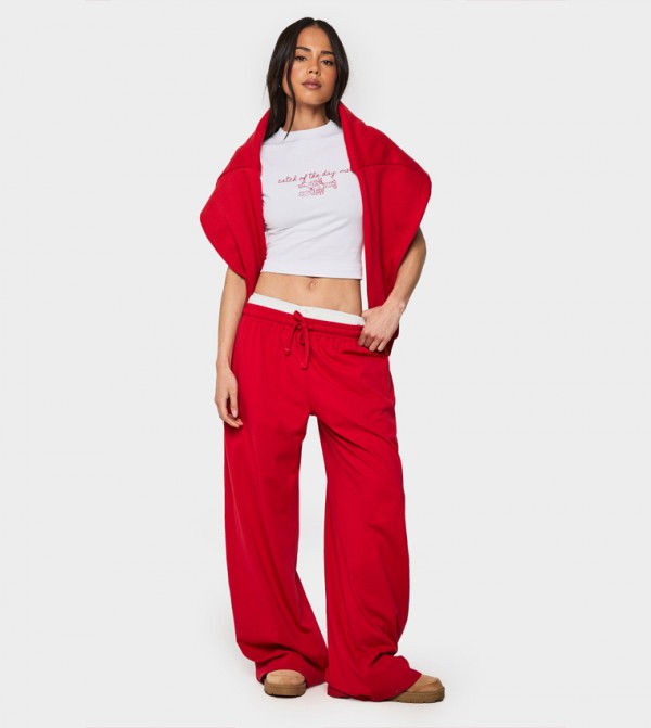 Drawstring Waist Wide Leg Trousers