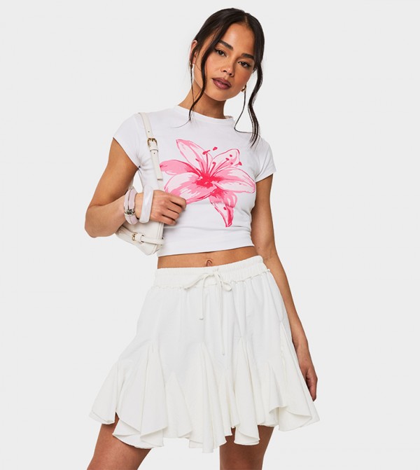 Floral Printed Crew Neck Fitted T-Shirt