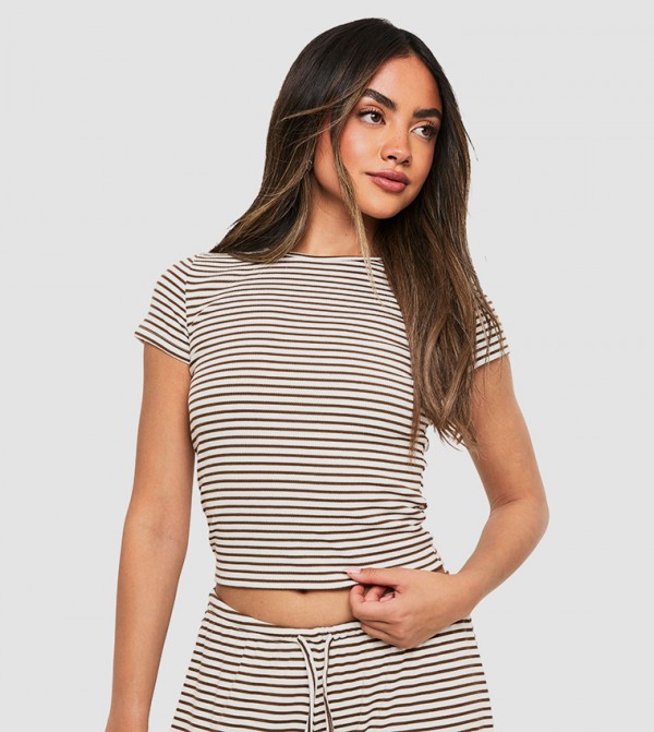 Striped Crew Neck Crop T-Shirt