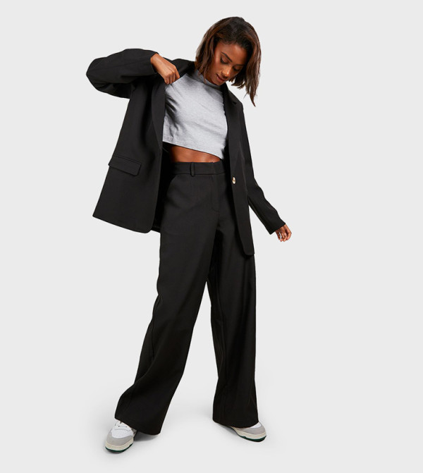 Solid Tailored Relaxed Fit Trousers