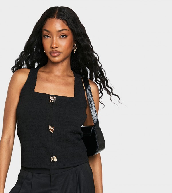 Textured Square Neck Sleeveless Top