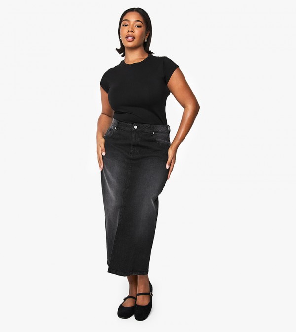 Curve High Waist Denim Midaxi Skirt