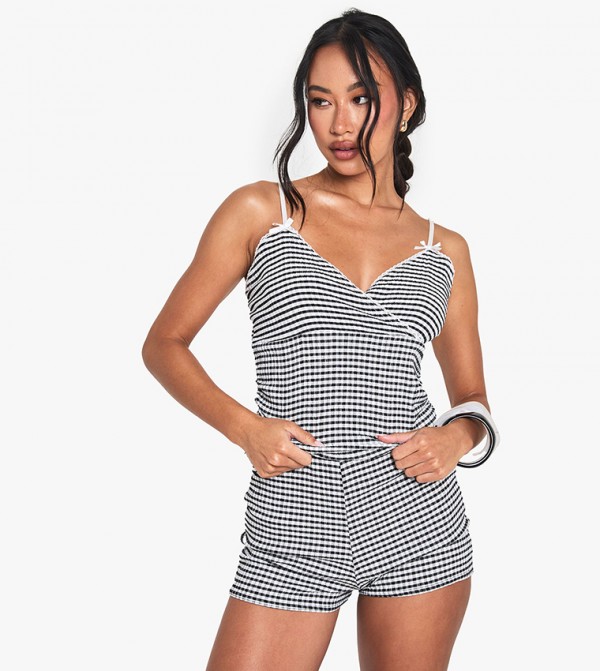 Gingham Patterned Strappy Cami Top with Scrunchie