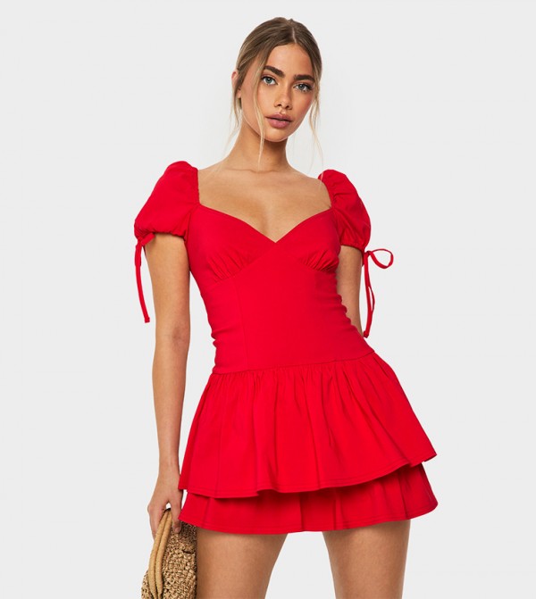 Frill Puff Sleeves Milkmaid Mini Dress