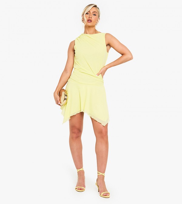 Floral Mesh Ruched Detail Skater Mini Dress