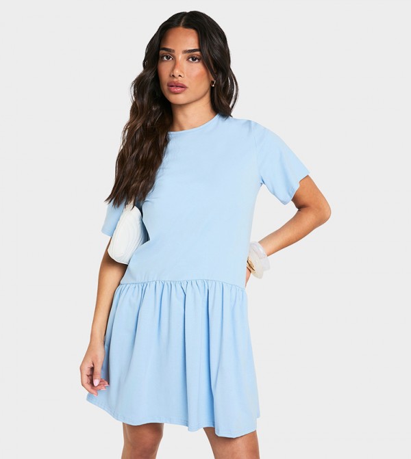 Petite Short Sleeves Smock Mini T-Shirt Dress
