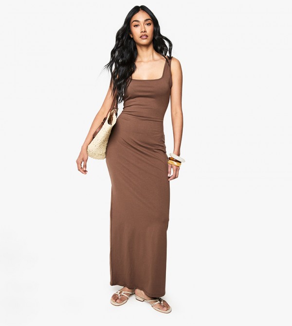 Cotton Scoop Neck Column Maxi Dress