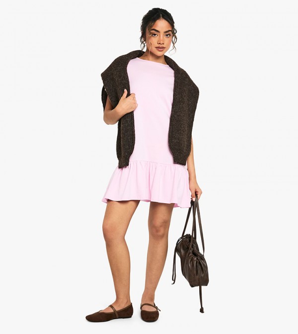 Cotton Ruffled Dropped Hem Mini Dress