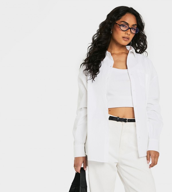 Solid Long Sleeves Oversized Poplin Shirt