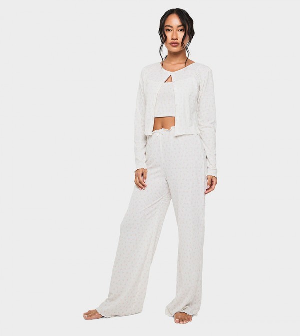 Mix & Match Floral Print Soft Ribbed Wide Leg Pajama Bottom