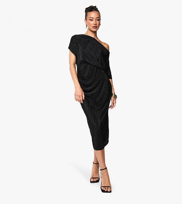 Tall Plisse Off Shoulder Midi Dress