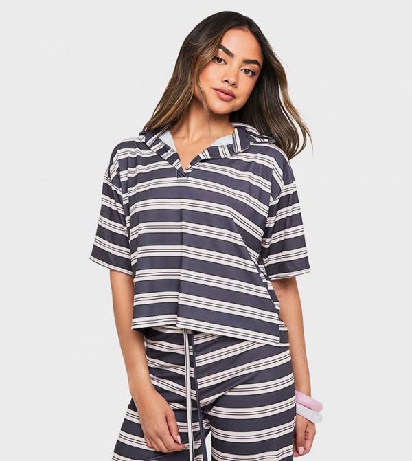 Striped Collared Crop Top