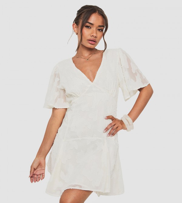 Burnout Floral Flared Sleeves Mini Dress