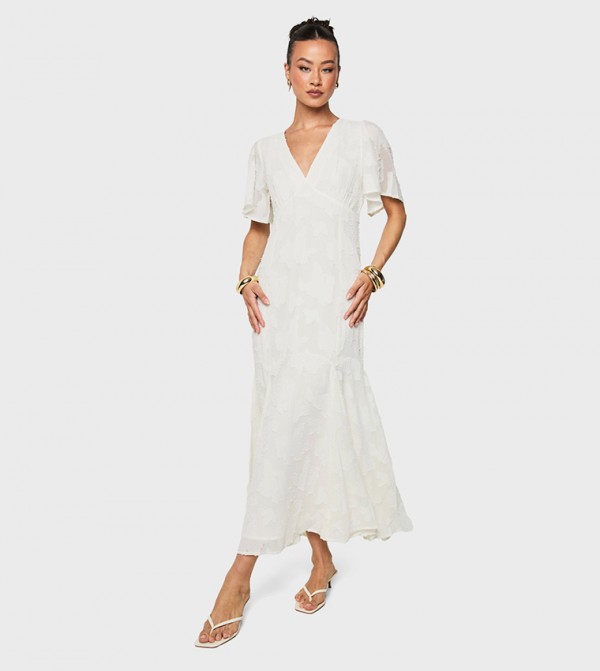 Tall Burnout Floral Flared Sleeves Midaxi Dress