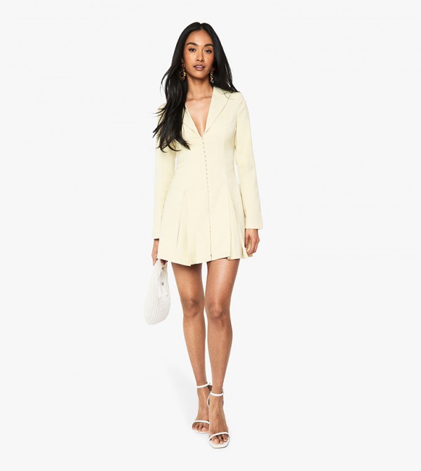 Tailored Hook & Eye Detail Cinched Waist Blazer Dress