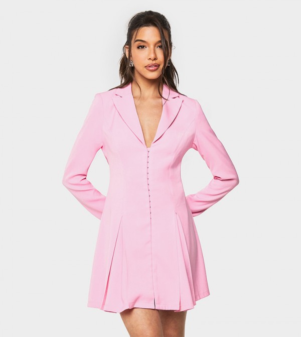 Tailored Hook & Eye Detail Cinched Waist Blazer Dress