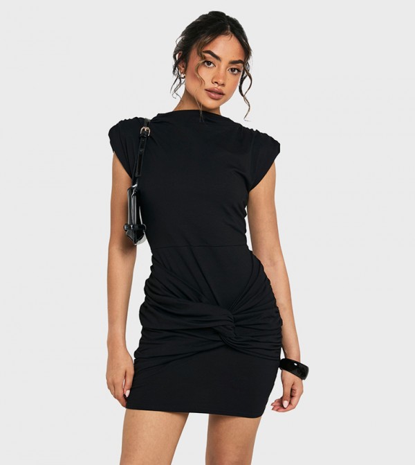 Cotton Shoulder Pad Ruched T-Shirt Mini Dress