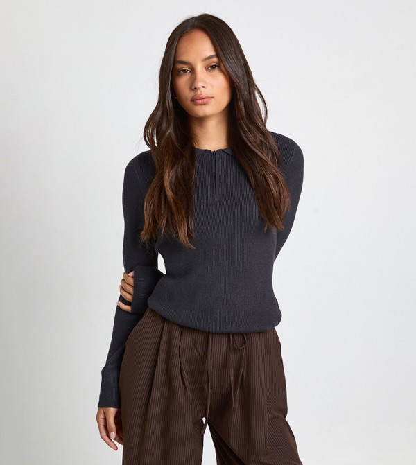 Premium Long Sleeves Ribbed Knit Top