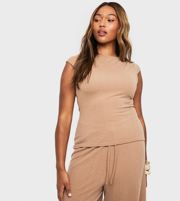 Curve Rippled Rib Wide Neck Top