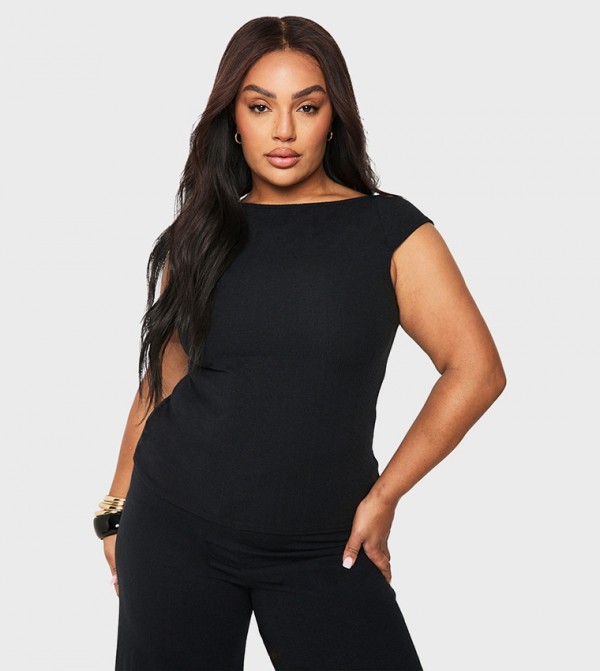 Curve Rippled Rib Wide Neck Top
