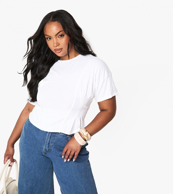 Curve Seam Detail Peplum Hem Top