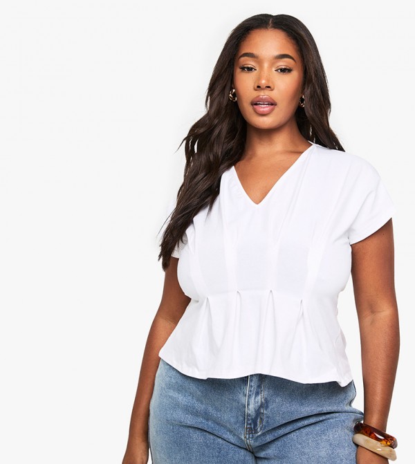 Curve Seam Detail Cotton Peplum Top
