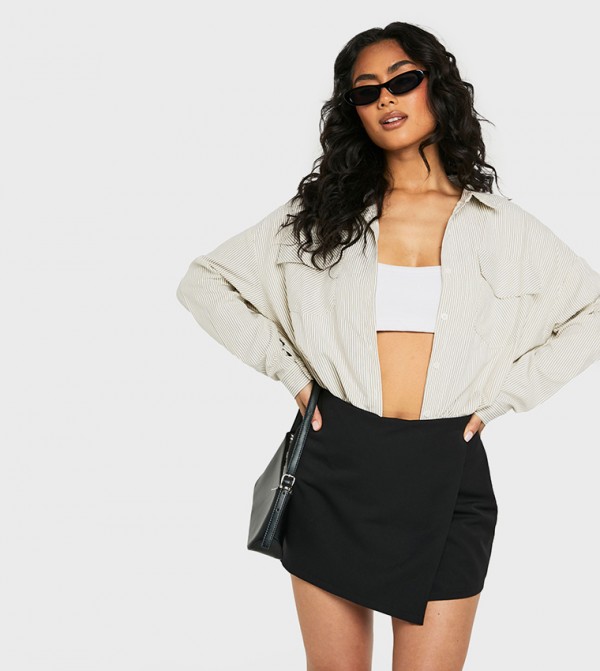 Tailored Wrap Front Mini Skort