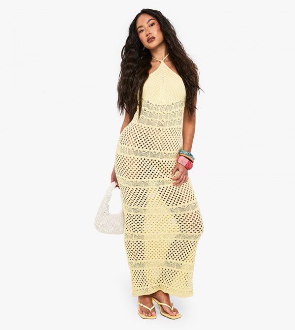 Crochet Halter Neck Maxi Dress