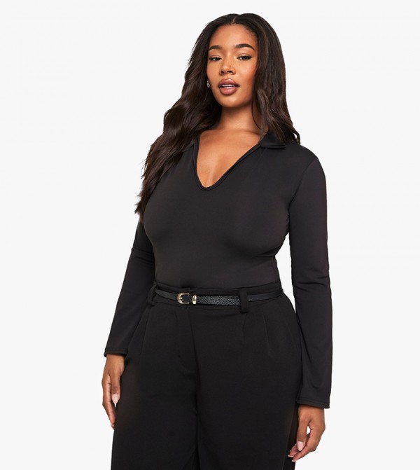 Curve Sculpt Collared Plunge Bodysuit Top