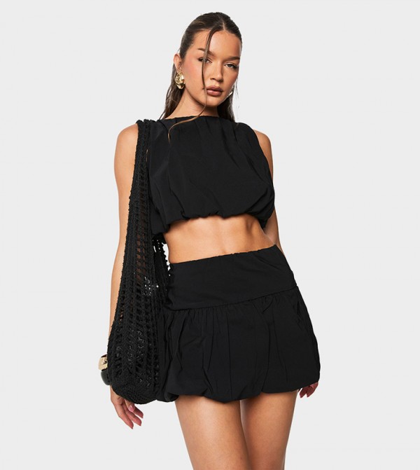 Bengaline Ruched Puffball Crop Top