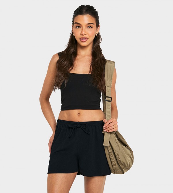 Ribbed Drawstring Waist Shorts