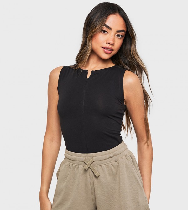 Zip Through Sleeveless Bodysuit Top