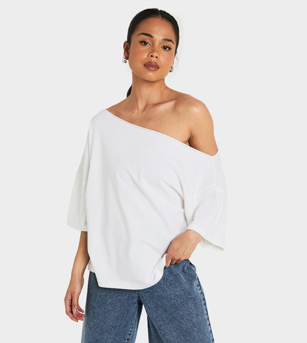 Solid Off Shoulder Oversized T-Shirt