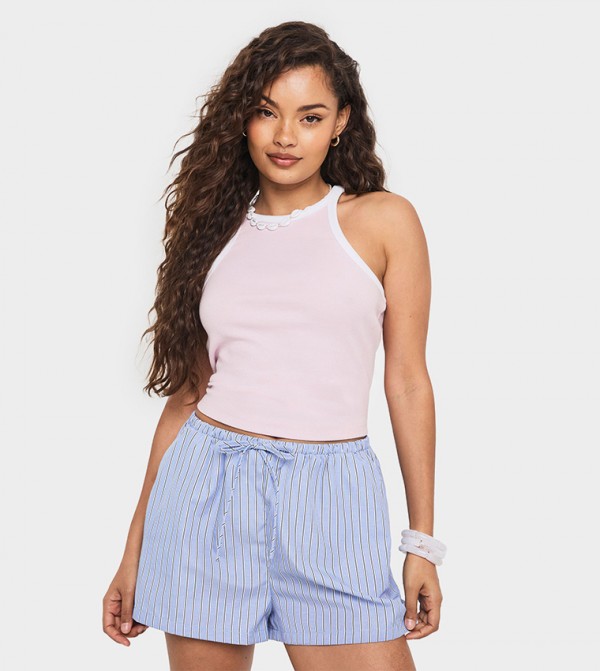 Ribbed Contrast Binding Crop Top