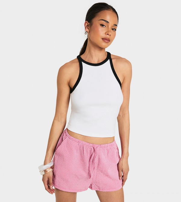 Ribbed Contrast Binding Sleeveless Crop Top